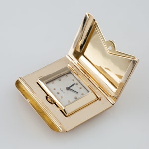 Vintage Kior 14k Yellow Gold &quot;Envelope&quot; Foldable Pocket Watch