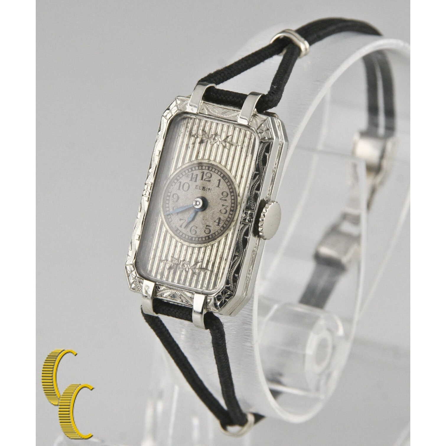 Women’s Vintage Art Deco ‘Segud’ Wristwatch 14k White Gold Art Deco 1925 Ladies White Gold Watch Ribbon Band  main image 3
