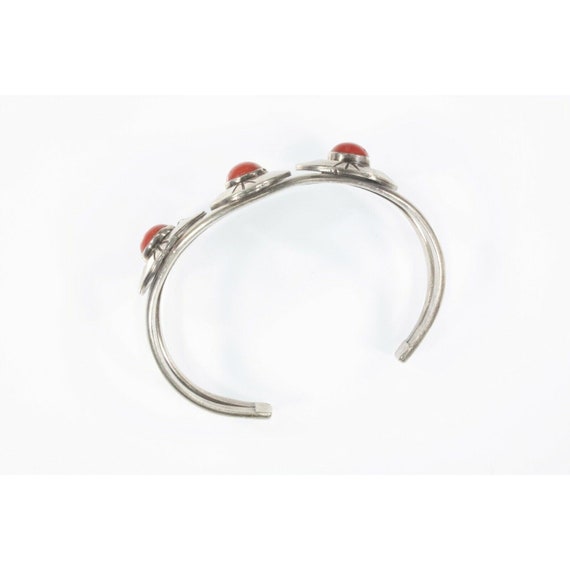 Navajo Sterling Silver Red Coral Cuff Bracelet Go… - image 2