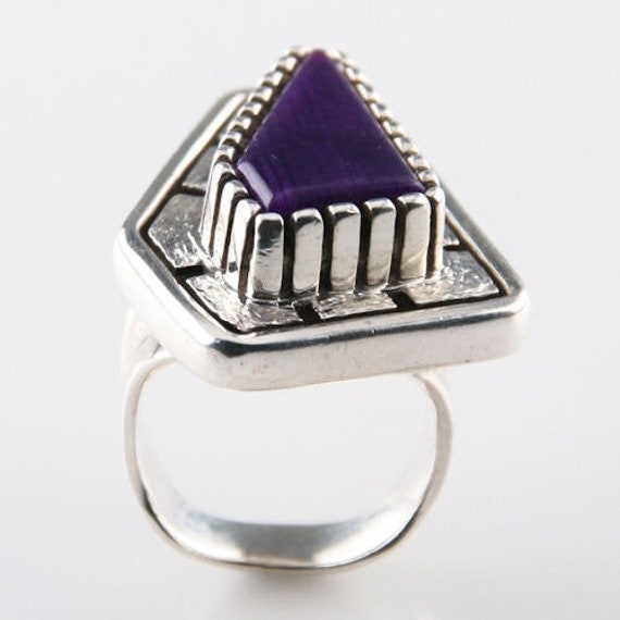 Unique Signed Silver Purple Jasper Ring - image 2