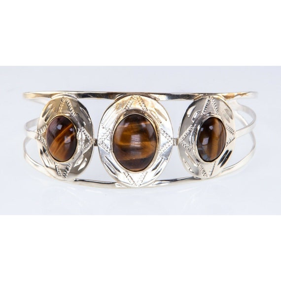 Hypnotic Vintage Native American Navajo Tiger Eye Jasper Sterling Silver Giant Bracelet Hypnotic Vintage Native American Navajo Tiger Eye Jasper Sterling Silver Giant Bracelet