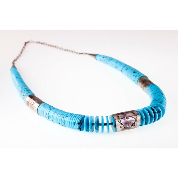 Gorgeous Disk Turquoise Beaded Navajo Necklace wi… - image 1