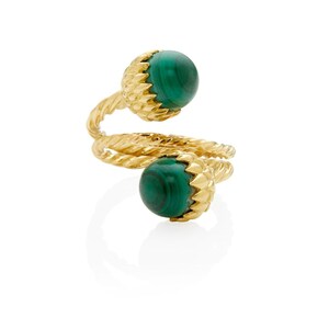 Tiffany & Co Jean Schlumberger 18k Yellow Gold Malachite Acorn Bypass Ring Sz 8