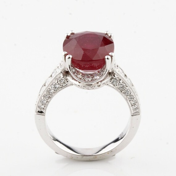 18k White Gold Ruby Solitaire Ring w/ Diamond Acc… - image 4