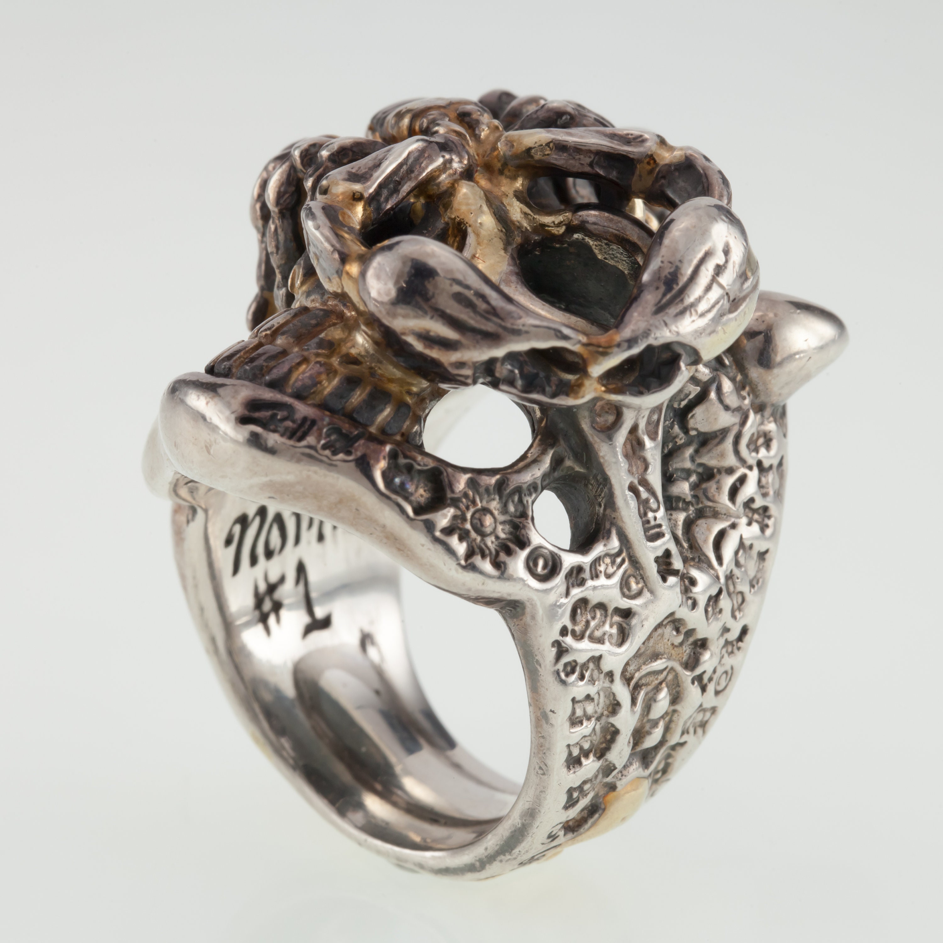 Bill Wall Leather Sterling Silver Custom Master Ring Skull Bill Wall Leather Sterling Silver Custom Master Ring Skull