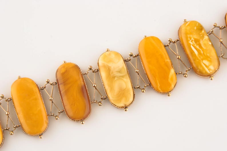 Vintage 14k Yellow Gold Butter Scotch Natural Amber Necklace and Bracelet Set image 9