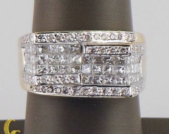14K Yellow Gold Princess & Round Cut 3.25 carat Diamond Plaque Ring Sz 9