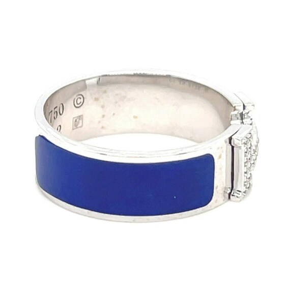 Hermes 18k White Gold Blue Enamel and Diamond H Clic Clac Ring