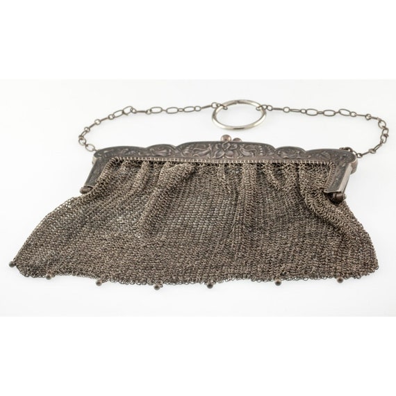 Vintage Sterling Silver Mesh Purse With Flora Pat… - image 5