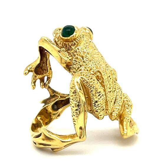 Kurt Wayne 18k Yellow Gold Frog Ring with Green G… - image 4