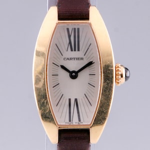 Montre à quartz Cartier Mini Tonneau Lanières en or rose 18 carats avec bracelet d'origine, réf. 2592
