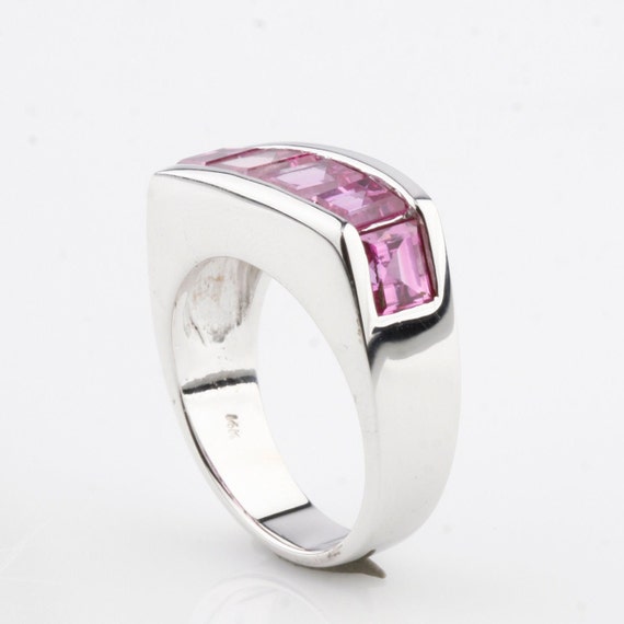 Pink Sapphire Invisibly Set 14k White Gold Band R… - image 3