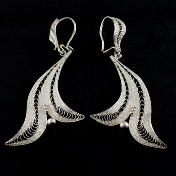 Sterling Silver .925 Filigree Leaf Drop Earrings … - image 2