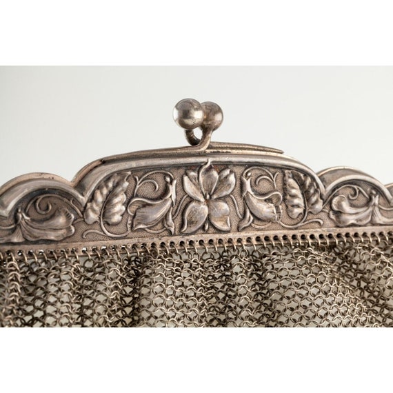 Vintage Sterling Silver Mesh Purse With Flora Pat… - image 3