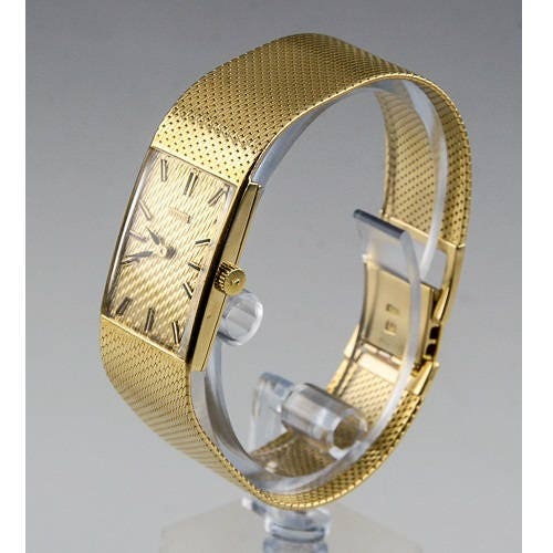 Women s Juvenia 18K Yellow Gold Square Hand winding Watch W Gold Mesh Band Etsy Canada