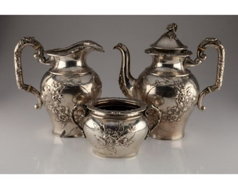 Ornate Sterling Silver British Tea/Coffee Set 1930s Hand-Chased