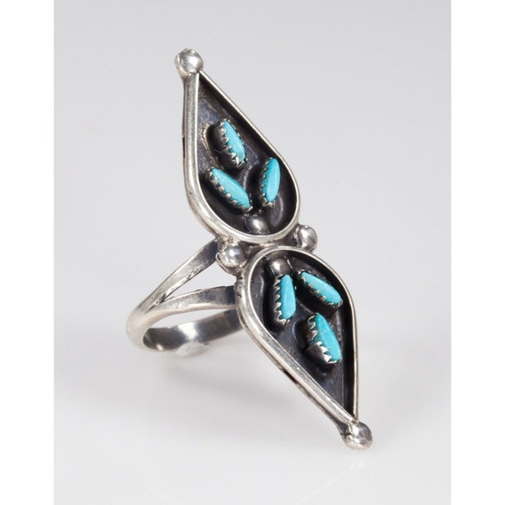 Zuni Turquoise Petit Point Sterling Silver Ring S… - image 1