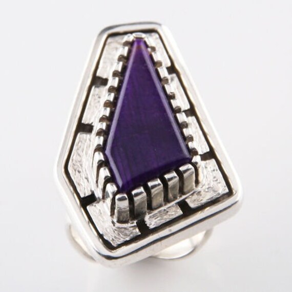 Unique Signed Silver Purple Jasper Ring - image 1