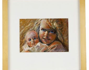 „Mała Matka” Anthony'ego Sidoniego, podpisany obraz olejny w ramie, 11"x11"