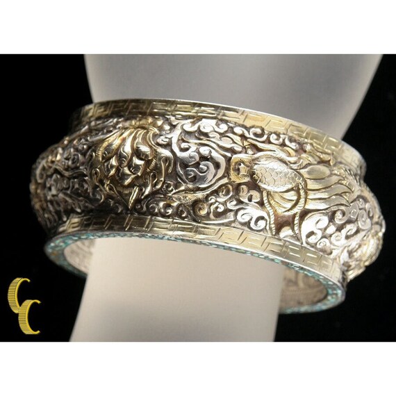 Sterling Silver .925 Bangle Bracelet Two Fire Bre… - image 3