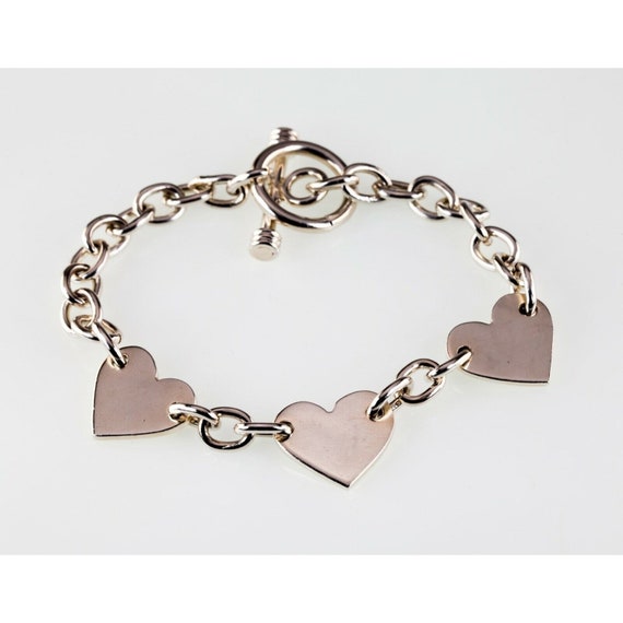 Triple Heart Sterling Silver Link Bracelet 7.25"