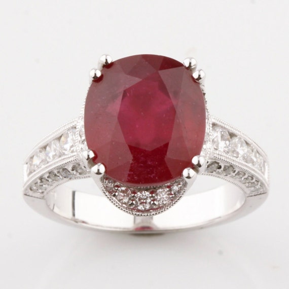 18k White Gold Ruby Solitaire Ring w/ Diamond Acc… - image 2