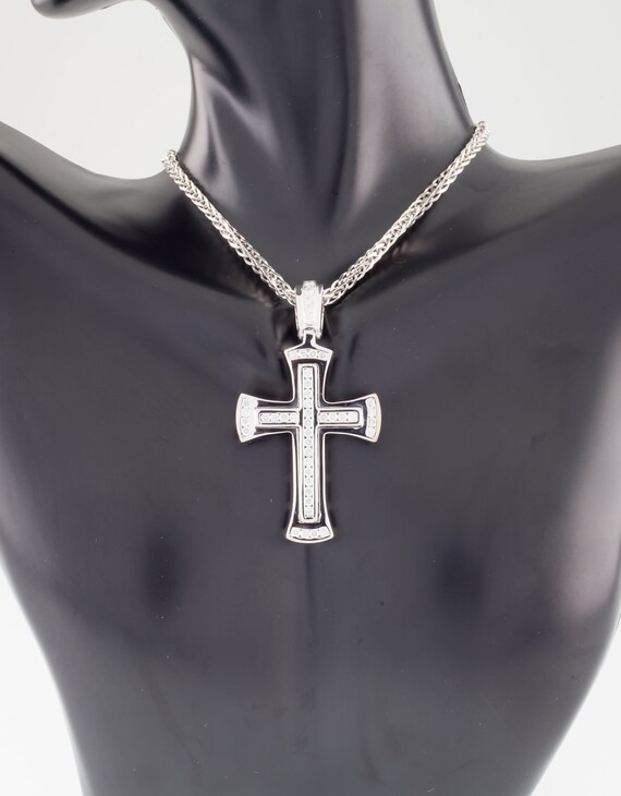 14k White Gold Diamond Cross w/ 24" Wheat Chain T… - image 3