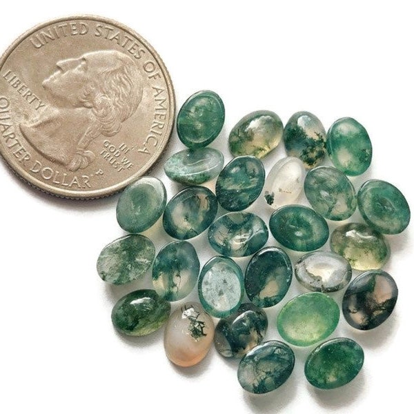 8x6mm moss agate cabs, moss agate flat back cabochons, calibrated moss agate cab, 1 piece