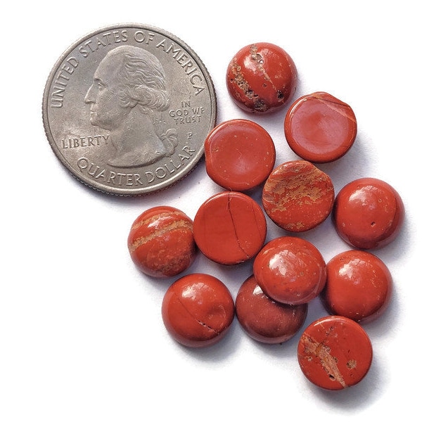 10mm red jasper cabs, red jasper flat back cabochons, calibrated jasper cab, 1 piece