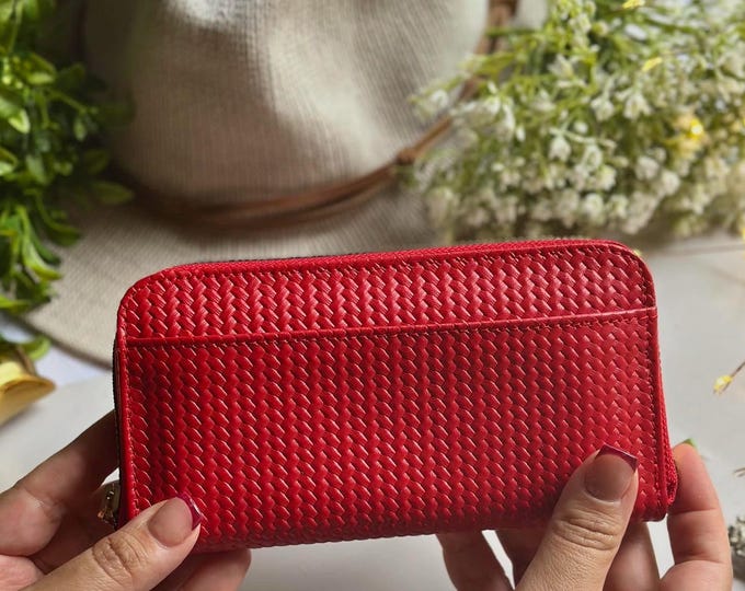 Handmade Zipper Leather Women's Clutch •  Engraved Wallets for Women
