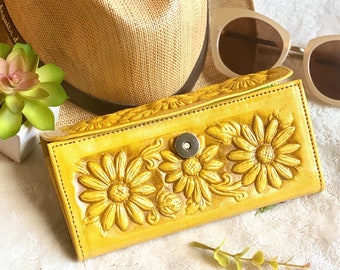 Cute Sunflower Leather Embossed wallets for woman • Personalized gifts for her
