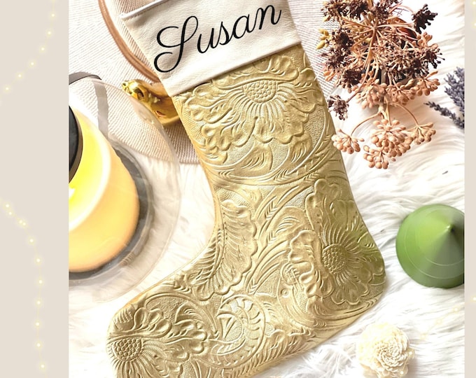 Personalized Leather Christmas Stockings • Sustainable Gifts • Handmade Holiday Decor • Custom Christmas Stocking
