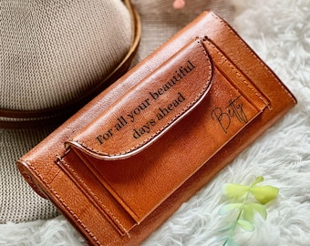 Engraved Slim Leather Wallet: Handmade Sustainable Women's Wallet