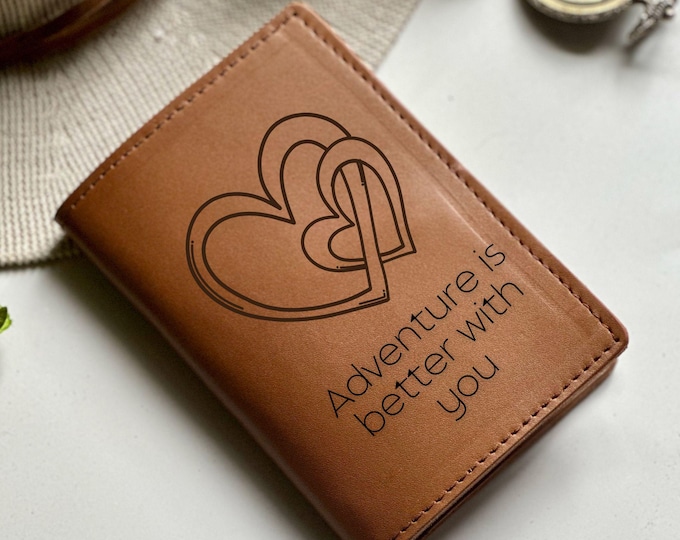 Engraved Leather Passport Cover: Personalized Boho Travel Wallet