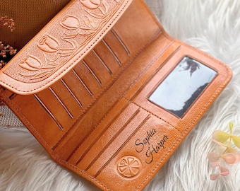 Personalized Cute Tulip Flowers Leather wallets for women •  Personalized gifts  • leather gifts