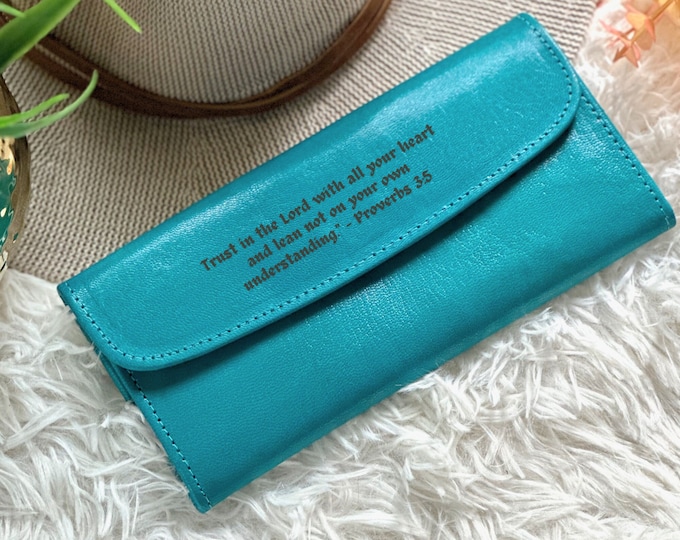 Handcrafted Genuine Leather wallets for women • Bible verse art  • Christian gifts for her