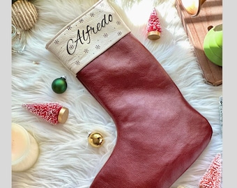 Personalized leather Christmas Stockings • Lined Christmas Stockings •  Custom Christmas stockings • Christmas decor