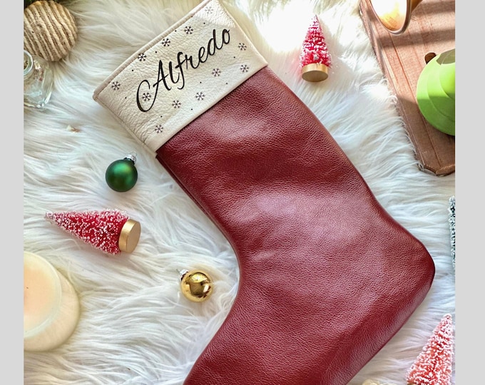 Personalized Leather Christmas Stocking: Handmade Embossed Decor