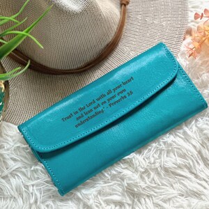 Handcrafted Genuine Leather wallets for women • Bible verse art  • Christian gifts for her