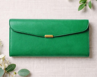 Slim Leather Wallet for Women with Clasp • Vintage Style, Personalized Handmade Wallet