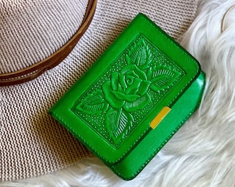 Handmade Embossed Leather Wallet for Women: Minimalist Purse, Monogram Gift