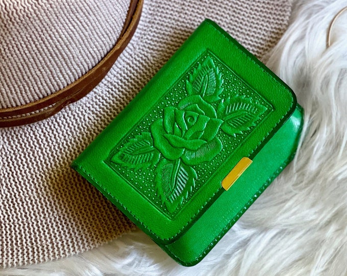 Handmade Embossed Leather Wallet for Women: Minimalist Purse, Monogram Gift