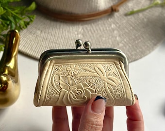 Vintage Style Leather Clasp Coin Purse • Handmade Floral Design