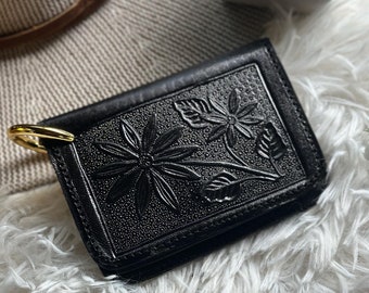 Personalized Small Wallets for Women • Floral Keychain Wallet • Minimalist Leather Pocket Wallet • Gifts for Her