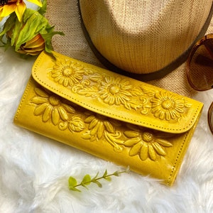 Leder Sonnenblumen Frauen Geldbörse • personalisiertes Geschenk für sie • Frauen Geldbörse • süße Geldbörsen