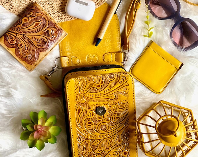 Handmade Carved Leather Crossbody Bag: Personalized Boho Purse