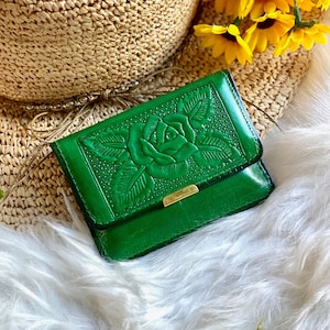 Cartera pequeña de cuero • lindas carteras de mujer • Pequeña cartera floral • regalo personalizado para ella