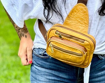 Leather Chest Bag Crossbody • Small Sling Waist Pack for Women, Dog Treat Bag, Dog Accessories