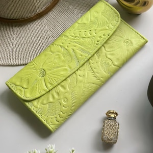 Handmade Leather Wallet for Women • Soft Embossed Slim Wallet • Gift for Her or Best Friend