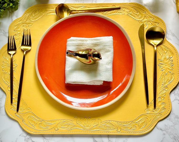Handcrafted Tooled Leather Placemats • Elegant Home Decor • Perfect Housewarming Gift